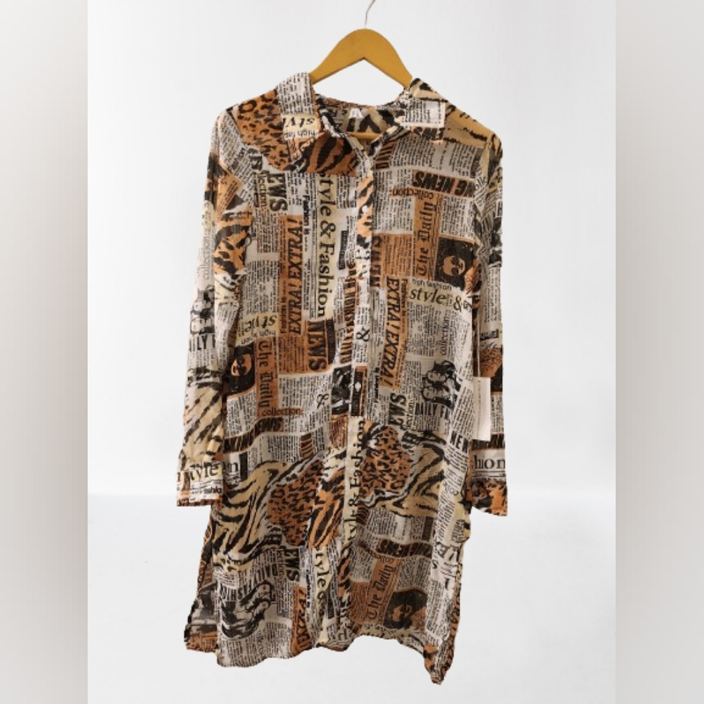 Live 4 Truth newspaper print button down dress NWT